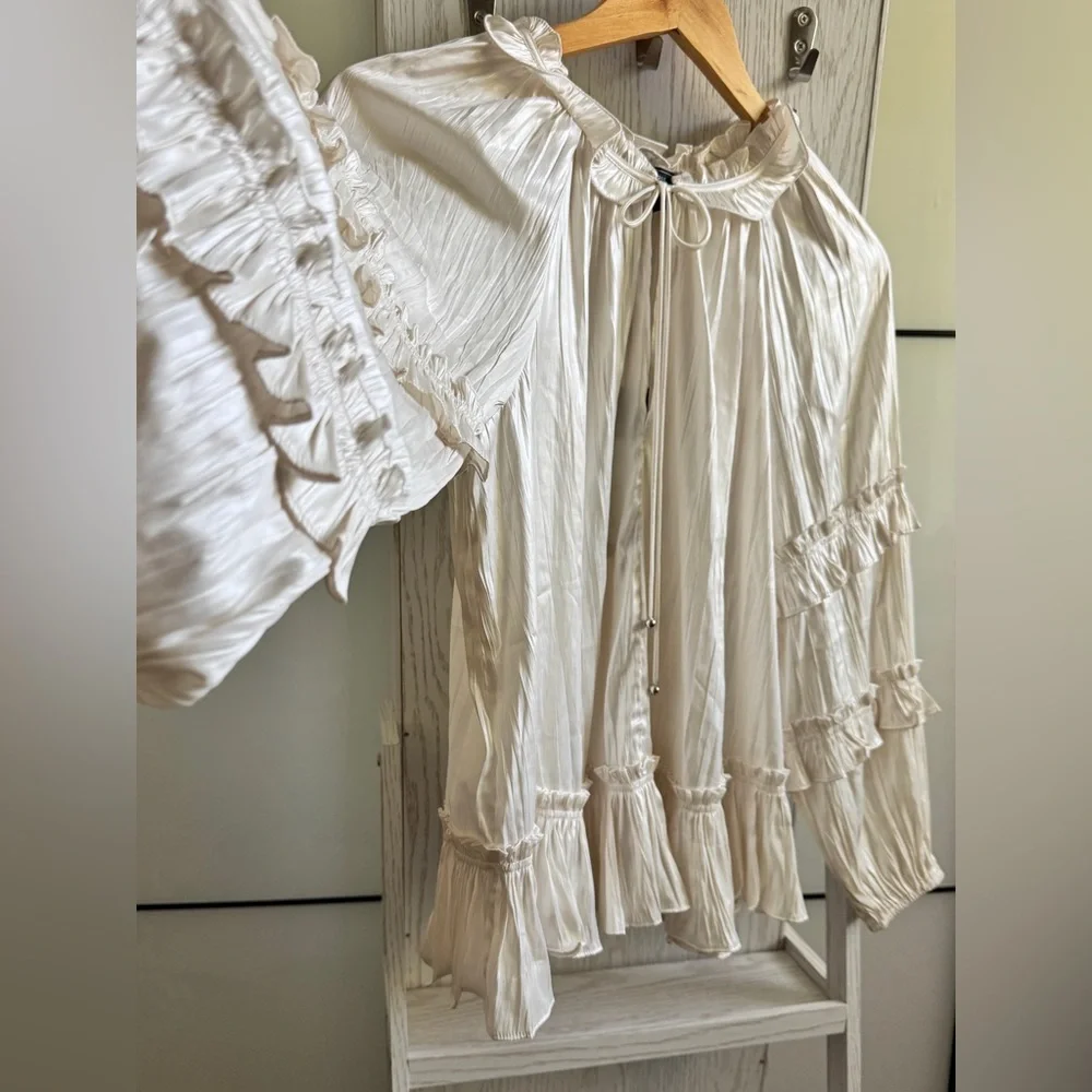 BCBGMAXAZRIA Ruffle Peasant Long Sleeve Blouse - Picture 7 of 15
